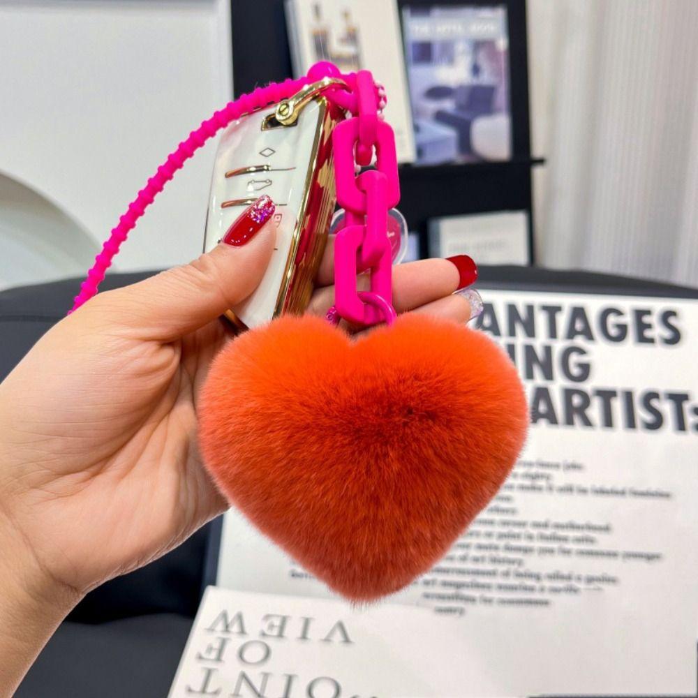 7cm Natural Fur Heart Ball Charm Keychain Women Girl Creative Soft Bag Pendant Cute Plush Toys Keychain Valentines Day Gifts