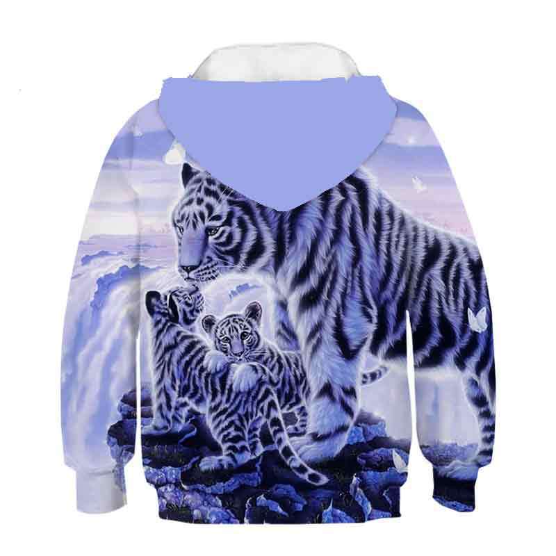 

Autumn 3D Animal Tiger Pattern Printed Top Fashionable Casual Long Sleeved Children s Boy Hoodies 110 білий