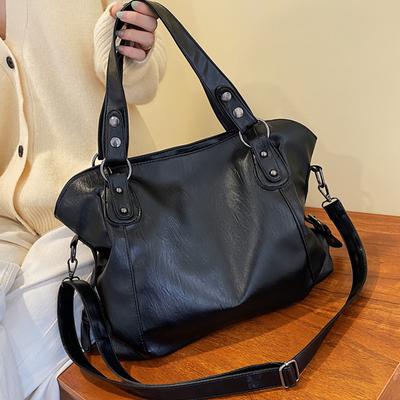 Velké černé kabelky přes rameno pro ženy Velká hobo nákupní taška Jednobarevná Měkká kožená kabelka Crossbody