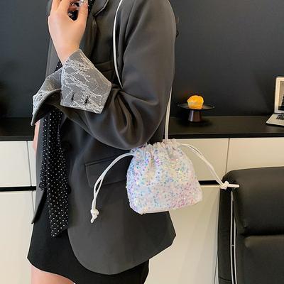 Premium Sequins Portable Bucket Bag Women's 2025 Spring and Summer New Fashion Shoulder Bag Messenger Bag