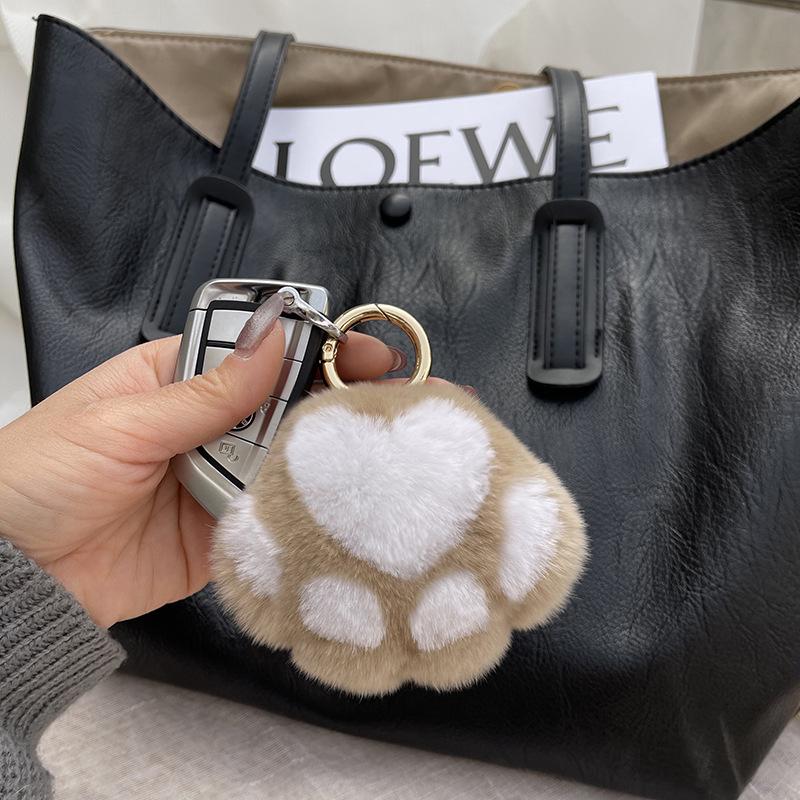 Real Fur Kitten Paw Charm - Plush Rabbit Fur Keychain & Bag Pendant