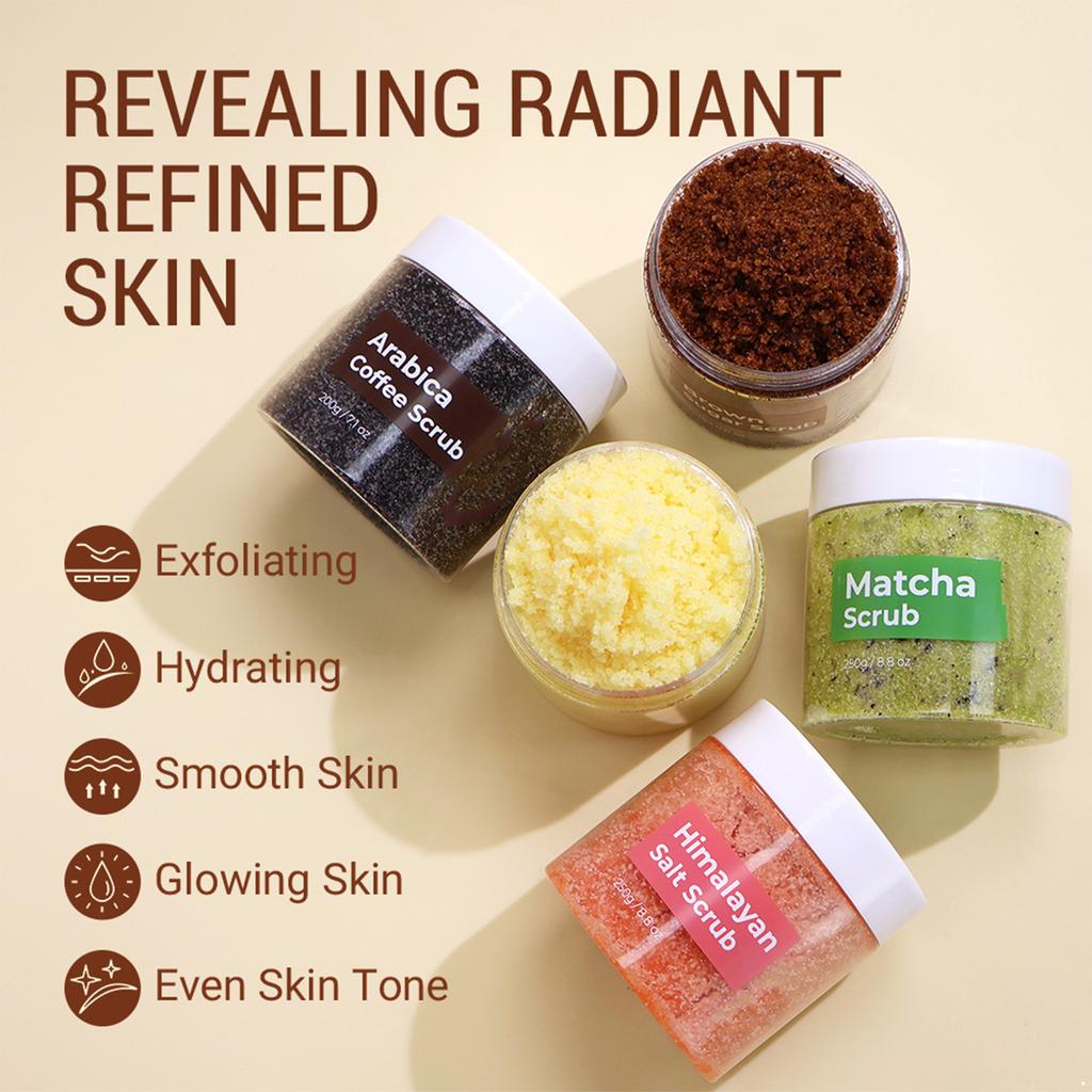 Smoothing Body Scrub – Turmeric, Coffee, Matcha, Brown Sugar & Salt Blend, Deeply Cleansing for Daily Skin Care