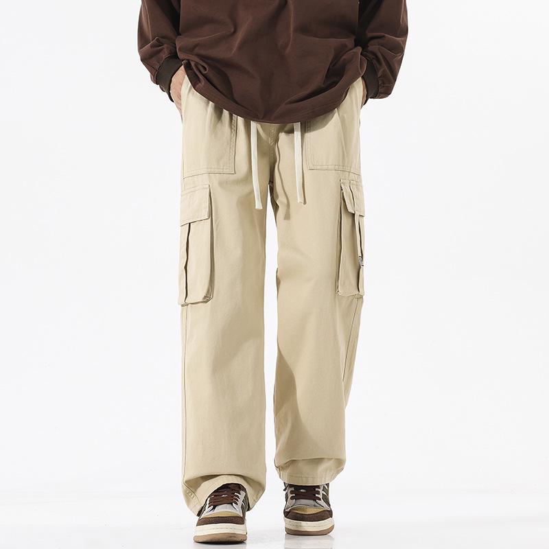 LKTM Men's Retro Multi-Pocket Cotton Drawstring Overalls - Loose Fit Casual Pants