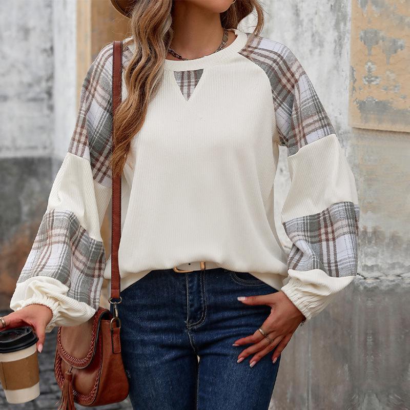 European & American 2026 Autumn/Winter Retro Plaid Patchwork Loose Long Sleeve Hoodie for Women