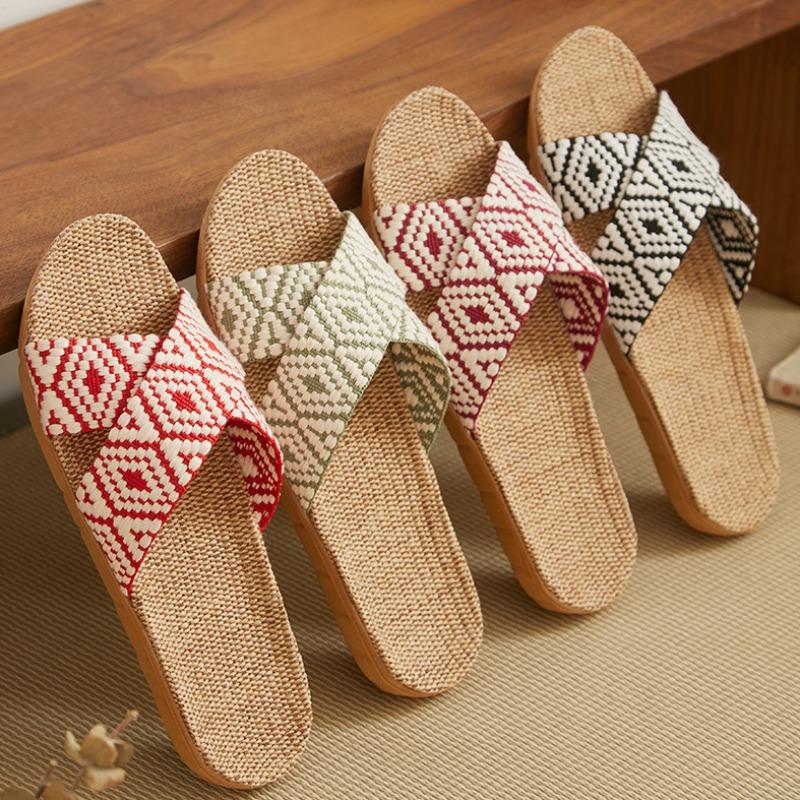 Linen Slippers Home Furnishing Women's Summer Slippers Indoor Hotel Sandals Non-slip Silent Slippers