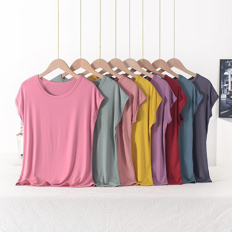 Summer Top for Moms Solid Color Ladies' Loose Fit Modal T-Shirt Plus Size Round Neck Short Sleeve T-shirt