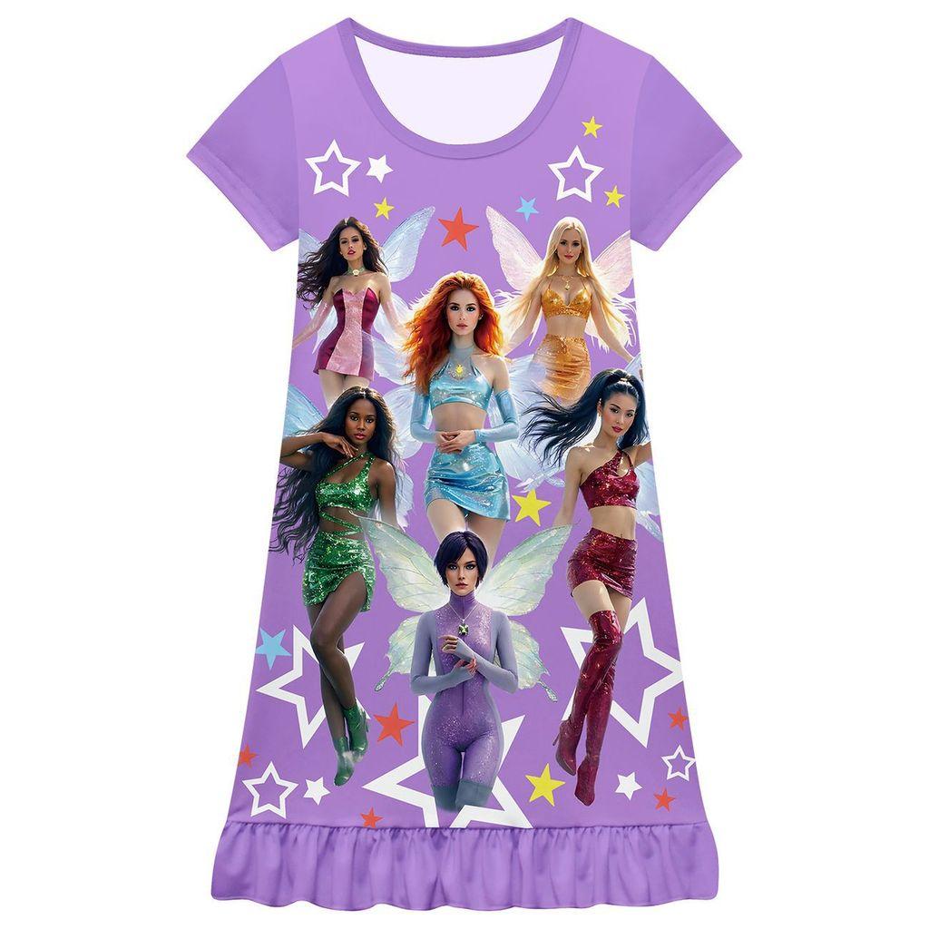 82973 Kids Girls KATSEYE Team Printed Short Sleeves Dress 100cm фиолетовый