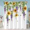 Sunflowers Lavender Shower Curtains Green Plants Popular Flowers Small White Daisy Butterflies Hanging Curtains Bathroom Decor