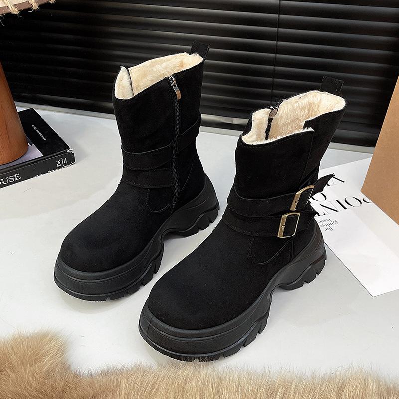 [Fanfna] thick-soled snow boots women's 2025 new winter retro Martin boots piled and thickened thermal cotton boots