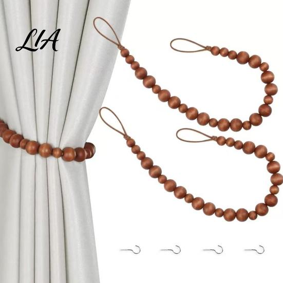 Decorative Curtain Accessories Boho Beaded Tieback, Modern Holder with Adhesive Hook, Room Decor Accents No Drilling Required, Drapery Holdback