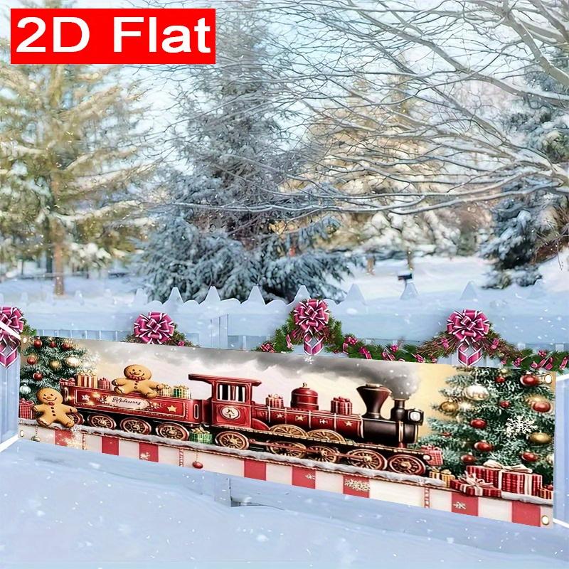 Christmas Gingerbread & Train Yard Banner, Outdoor Garden Fence Holiday Party Decor
