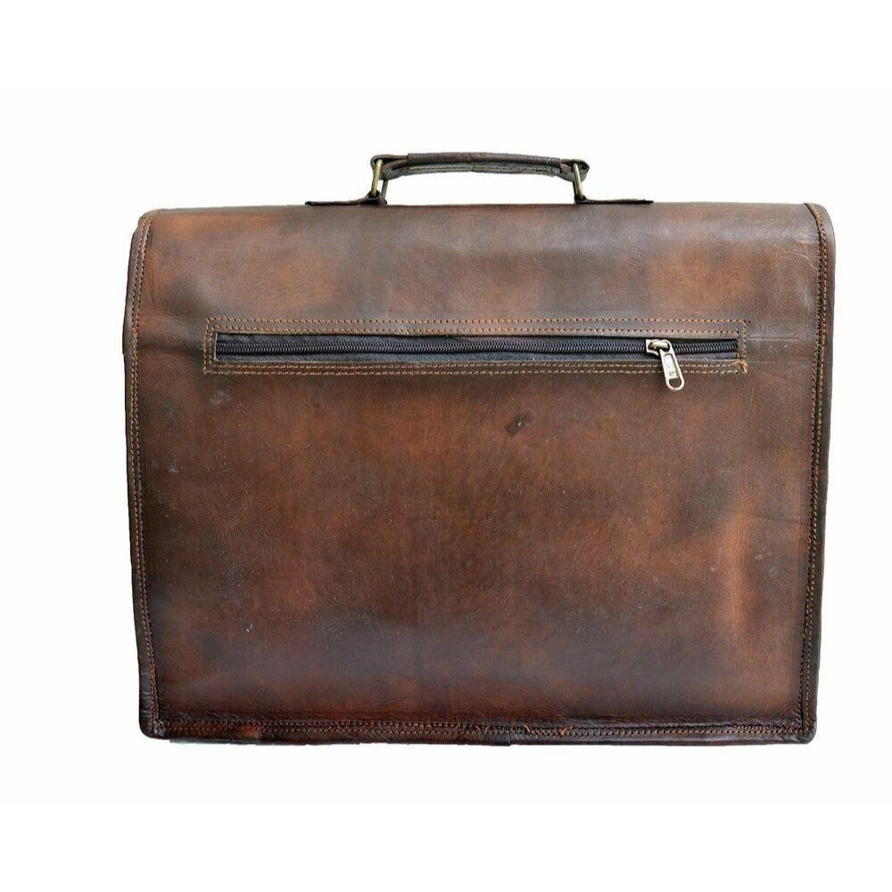 15" Women Genuine Vintage Brown Leather Messenger Shoulder Laptop Briefcase Bag