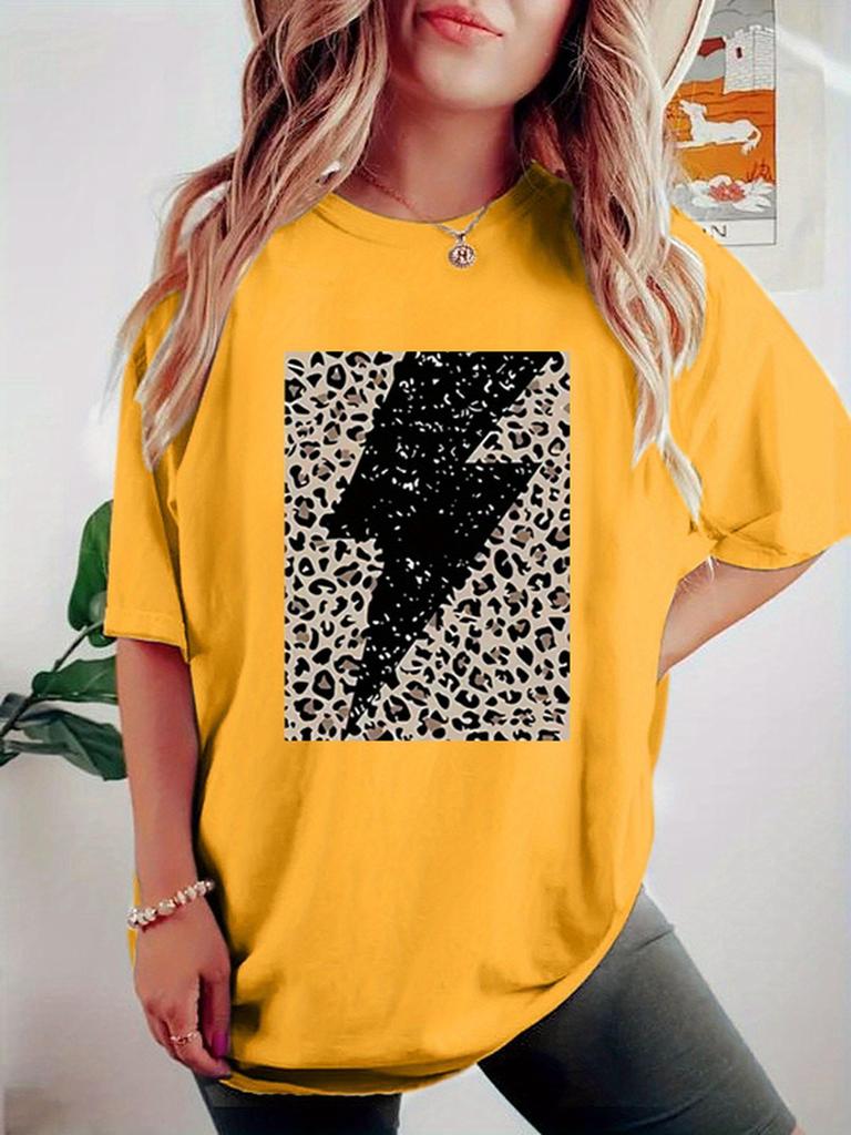 Plus size women's clothing, fashionable printed round neck T-shirt, casual style for women,
