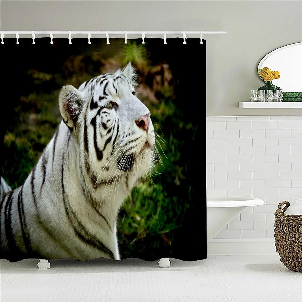 Lion Pattern 3D Printing Shower Curtains Home Decor Multi-size Grey Shower Curtain Animal Waterproof Bath Screen for Bathroom