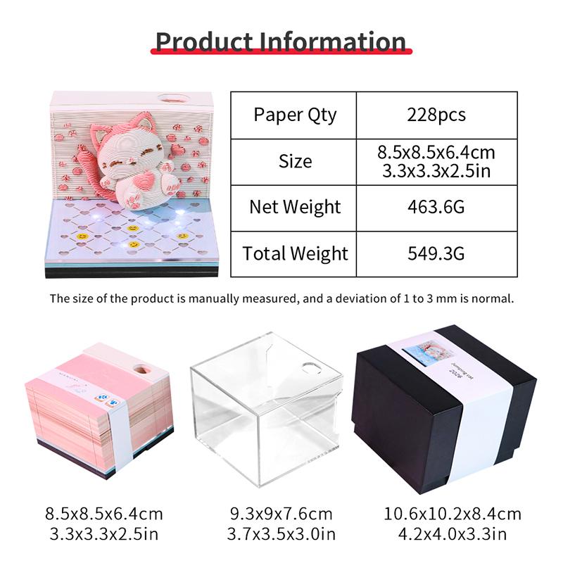 Time Piece Kalender 2026 Schreibtischkalender mit LED-Licht 3D Abreißkalender Papierschnitzkunst Notizblock Geschenk Weihnachten