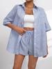 European-American 2026 Summer Fashion Striped Lapel Short-Sleeve Top & Short-Pants Casual Women's Two-Piece Set