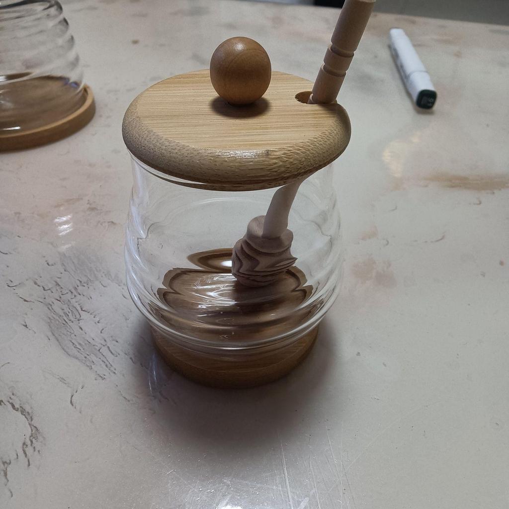 High Borosilicate Transparent Glass Honey Jar with Stirrer and Lid