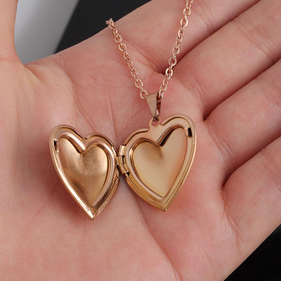 Fnixtar Mirror Polish Stainless Steel Love Heart Photo Frame DIY Memory Locket Pendant Necklace 10pieces/lot
