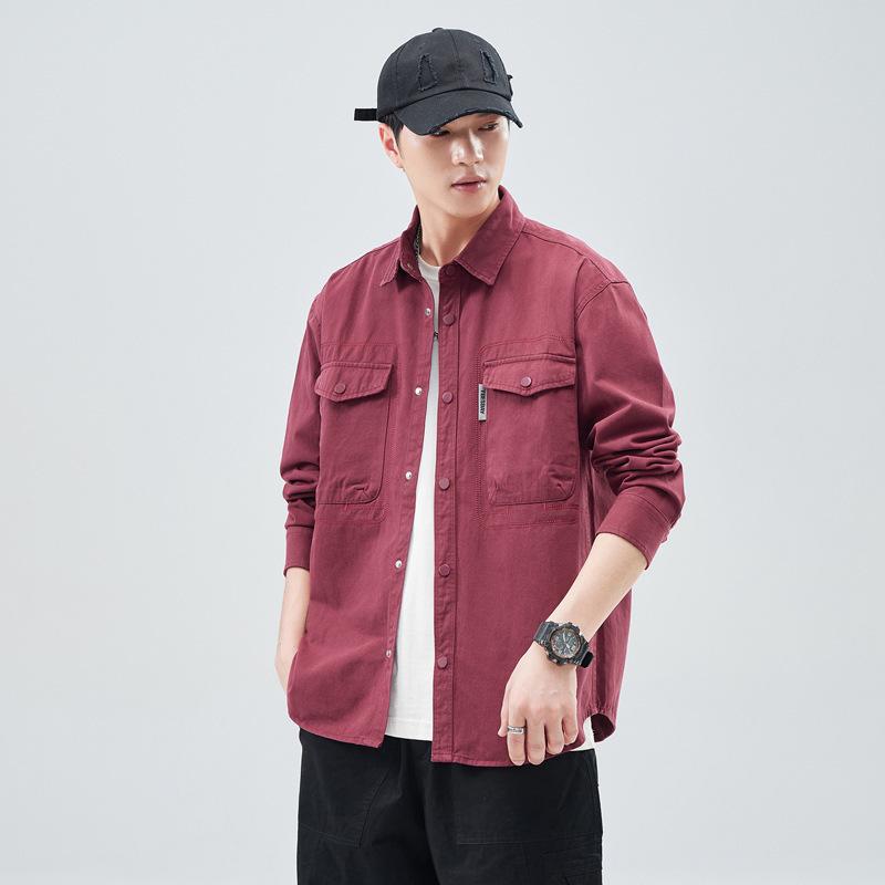 Heavy Washed Cotton Japanese Retro Trendy Brand Loose Casual Shirt Jacket Army Green Dark Gray Jujube