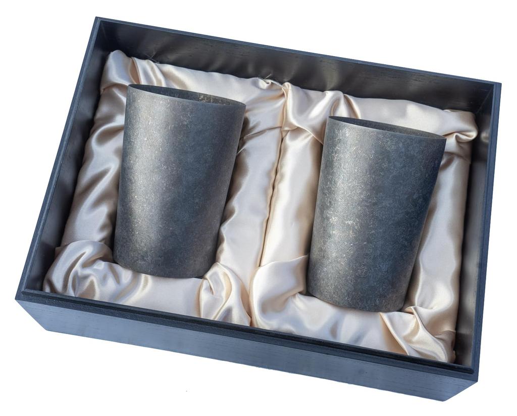 LAUGH WRINKLES X HORIE Titanium Double Tumbler "Deep Sea" 270ml, Set of 2, In Paulownia Wood Box, Kiln-Crafted, Perfect Gift for Outdoors and Camping