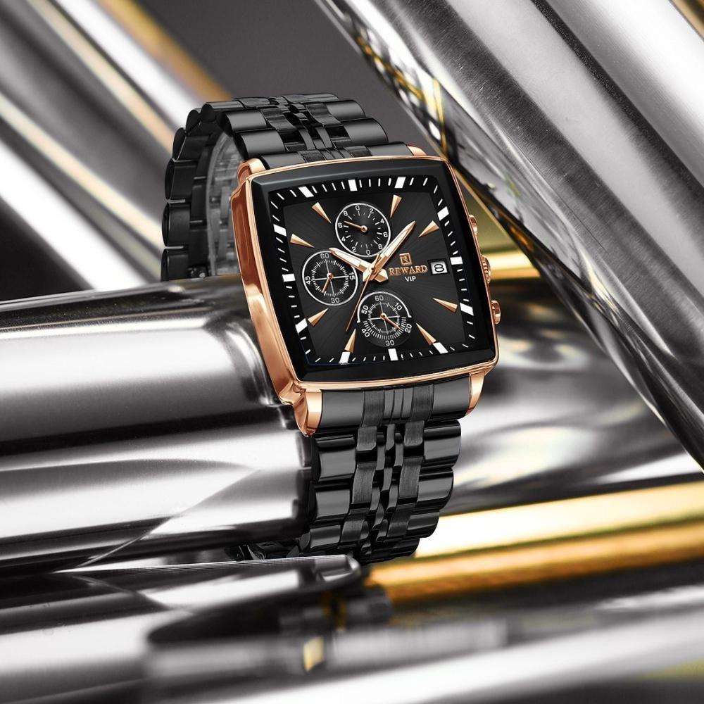 Fashion Square Quartz Watch Men's Luxury Steel Strip Business Date Chronograph Watches
