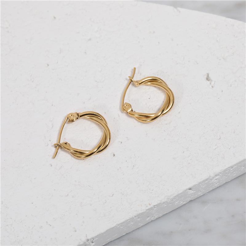 JOOLIM  High End 18K Gold Plated Twisted Stainless Steel  Hoop Earring Jewelry Fashion Trendy