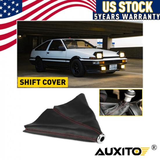Black PVC LeatherRed Stitch ManualAuto Gear Shift Knob Shifter Boot Cover
