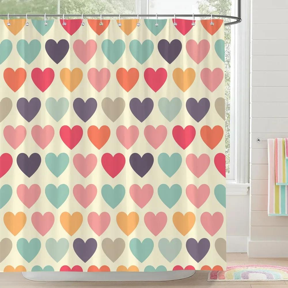 Rainbow Castle Pink Bow Shower Curtain Love Hearts Stars Stripes Colourful Clouds Polyester Fabric Shower Curtain Bathroom Decor