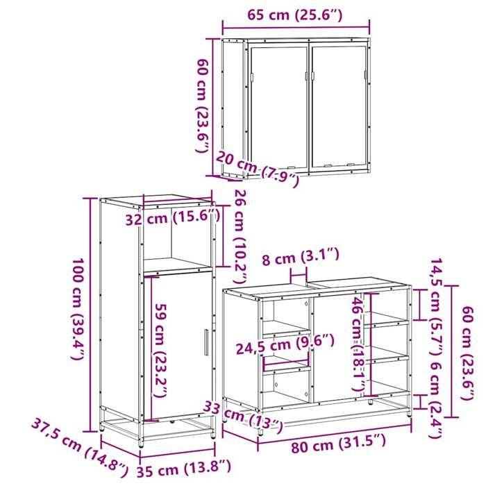 VidaXL Ensemble de meubles de salle de bain 3 pcs Chêne marron, armoire de salle de bain, placard de salle de bain, meuble 3300974