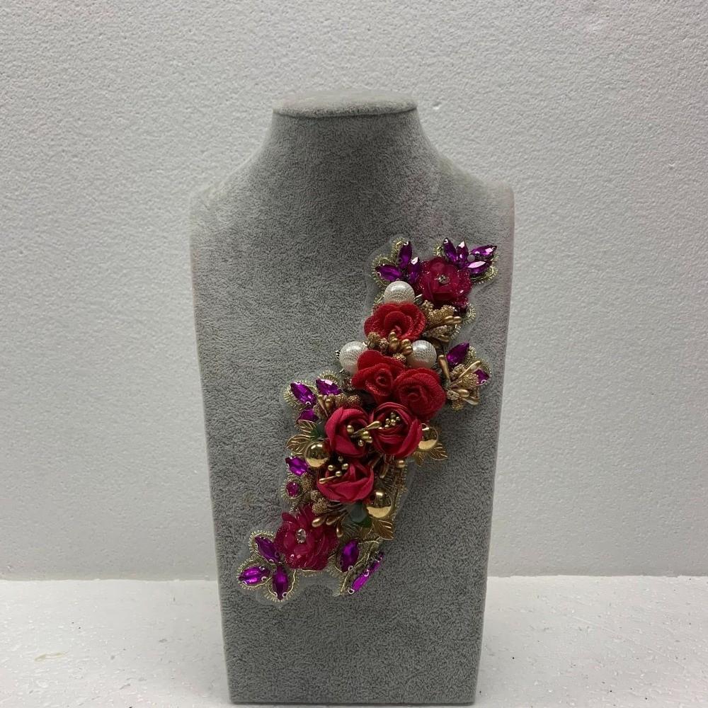 Handcraft Flowers Sew On Applique Clothing DIY Clothing Decor Rhinestone Flower Patch with Beads 3d Flowers