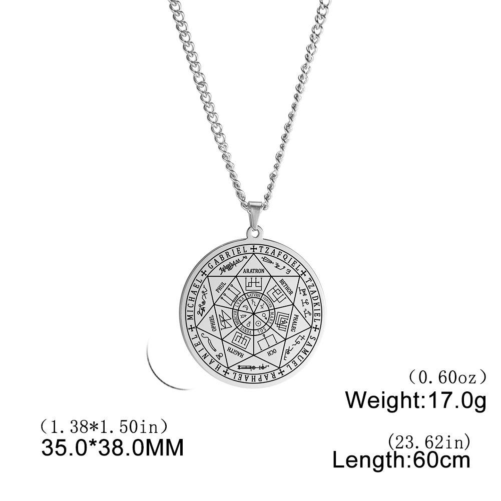 LIKGREAT Seal Of The Seven Archangels Necklaces Stainless Steel 7 Archangels Pendant Protection Amulet Vintage Kabbalah Jewelry 60cm