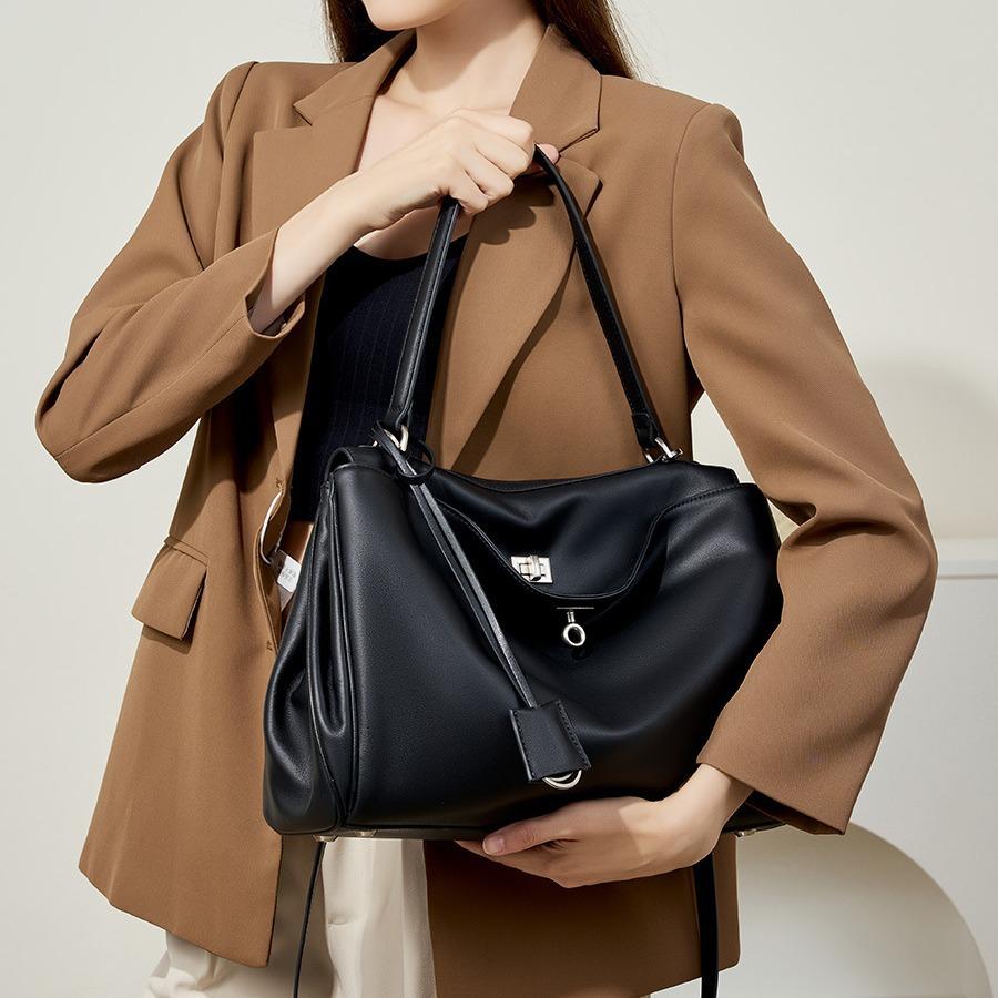 Geantă de mână mare din piele, netedă, de umăr, nouă, tip tote, pentru navetă, cu închizătoare, geantă de sub braț