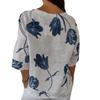 New Arrival Printed Cotton Linen V-neck Short Sleeve Pullover Blouse