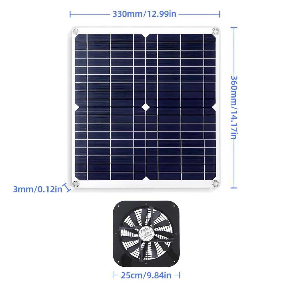 20W solárně napájený ventilátor 10palcový vodotěsný USB solární panel větrací výfukový ventilátor Vysokorychlostní proudění vzduchu