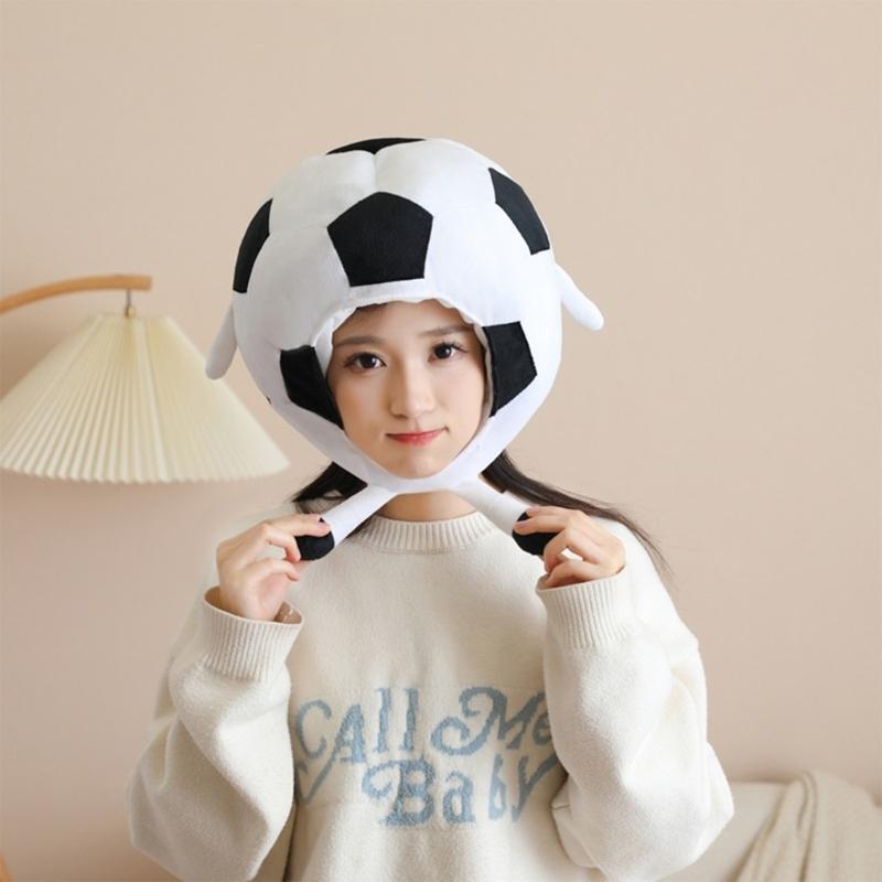3D Plush Soccer Ball Heagear Hat for Cosplay and Halloween Party Dressingup Photo Props Football Soccer Game Headpiece