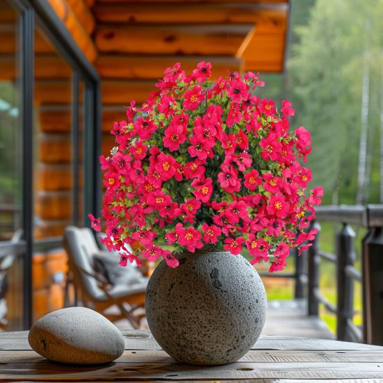 Künstlicher Buchsbaumkugelbaum mit violetten Blüten, Outdoor-Kunststräucher mit Erdspieß, UV-beständige Kunstbüsche zur Dekoration von Veranda, Garten, Pflanzgefäß