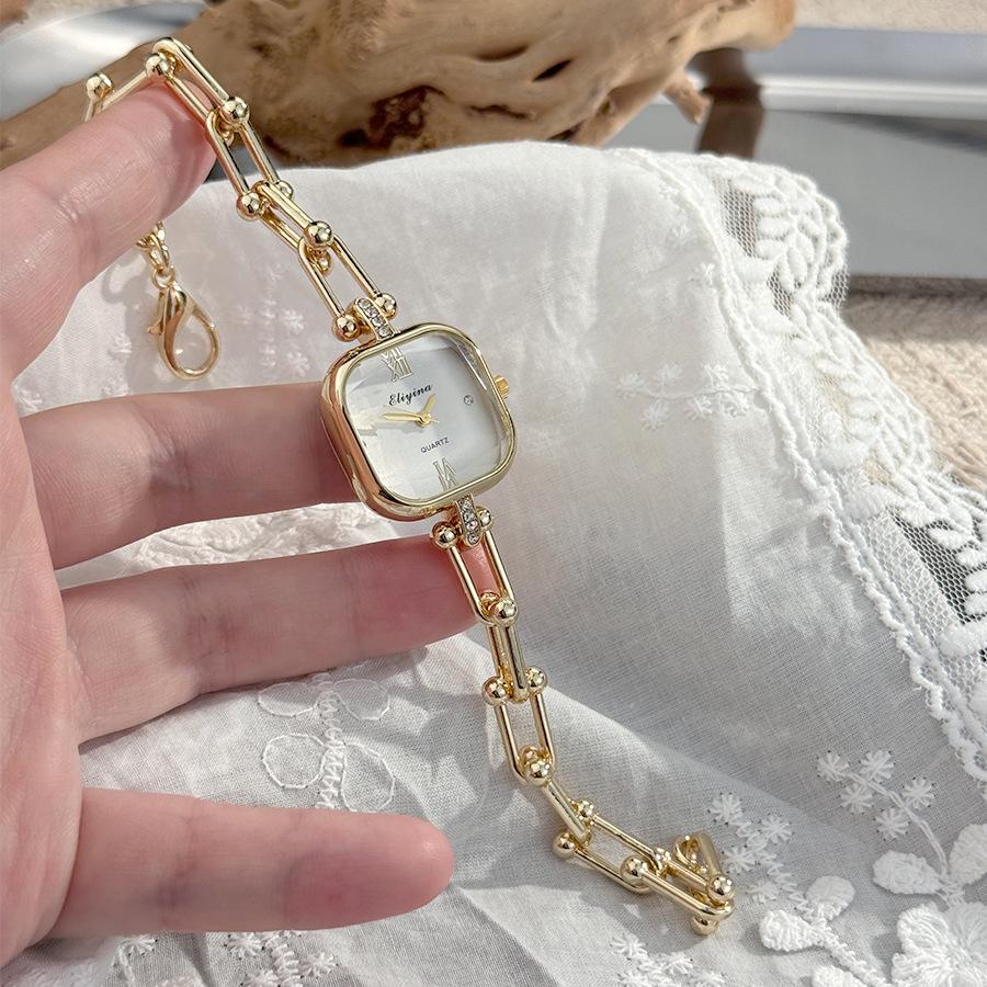 Women Quartz Watch Bracelet Hollow U-Shaped Lobster Clasp Square Wristwatch