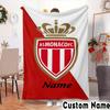 Custom Name Monaco Football Crest Throws Blanket Flannel Blankets for Couch Bed Gifts for Men Women Picnic Blanket Christmas Fan Gifts