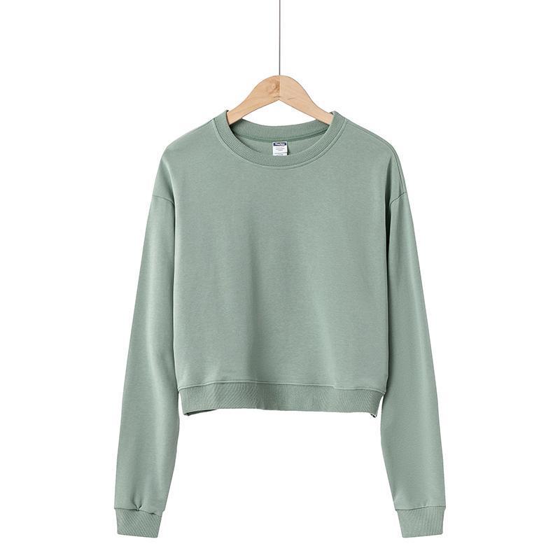 Women's Trendy Cropped Round Neck Sweatshirt – Spring/Autumn Loose Fit