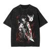 Oversized Black Short-Sleeve T-Shirt Featuring Elfen Lied Lucy Crouching Portrait Graphic Print For Dark Anime & Horror Fans