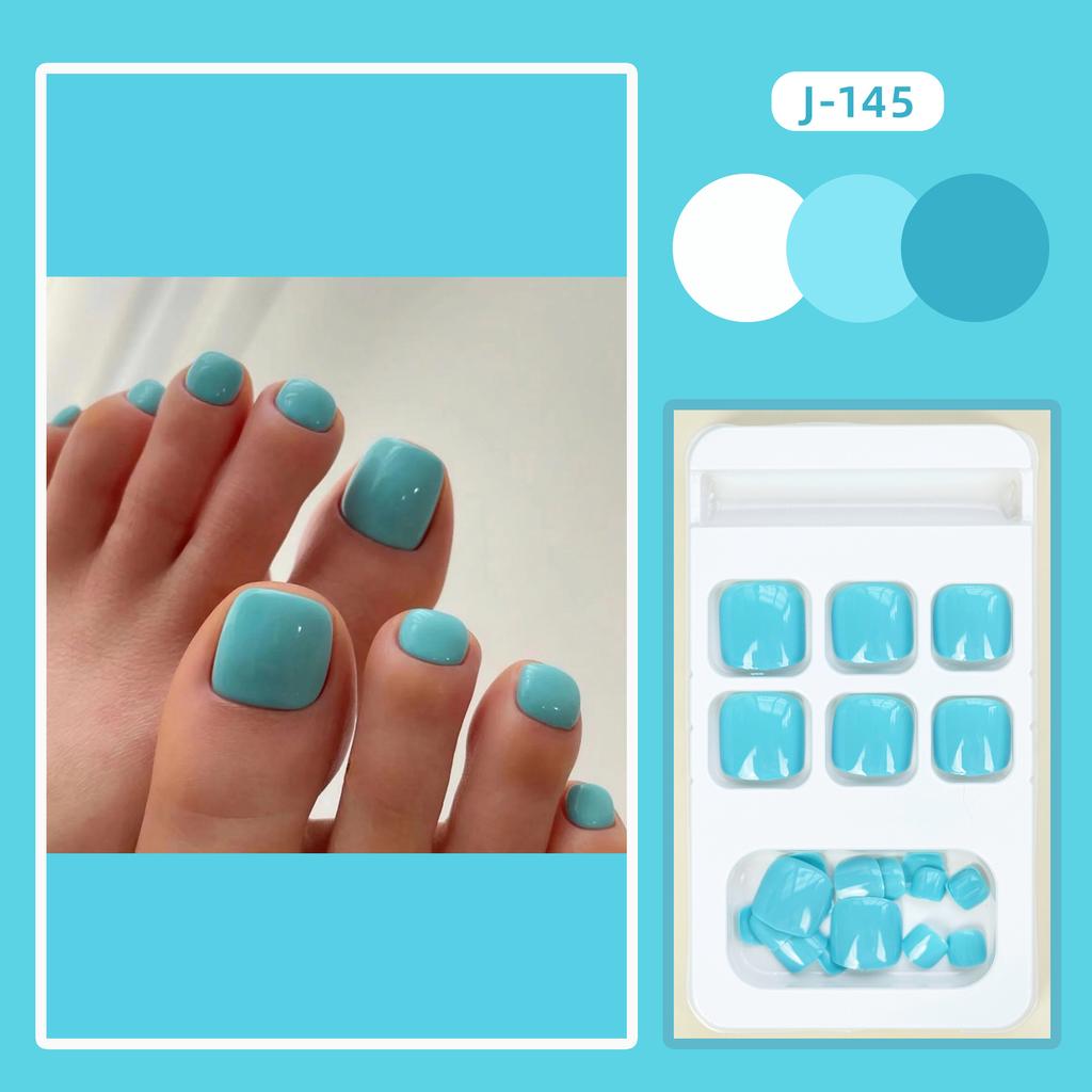 24Pcs Glossy Lake Blue Press On Toenails Full Coverage Artificial Acrylic Fake Toe Nails Removable Wearable Nail Art