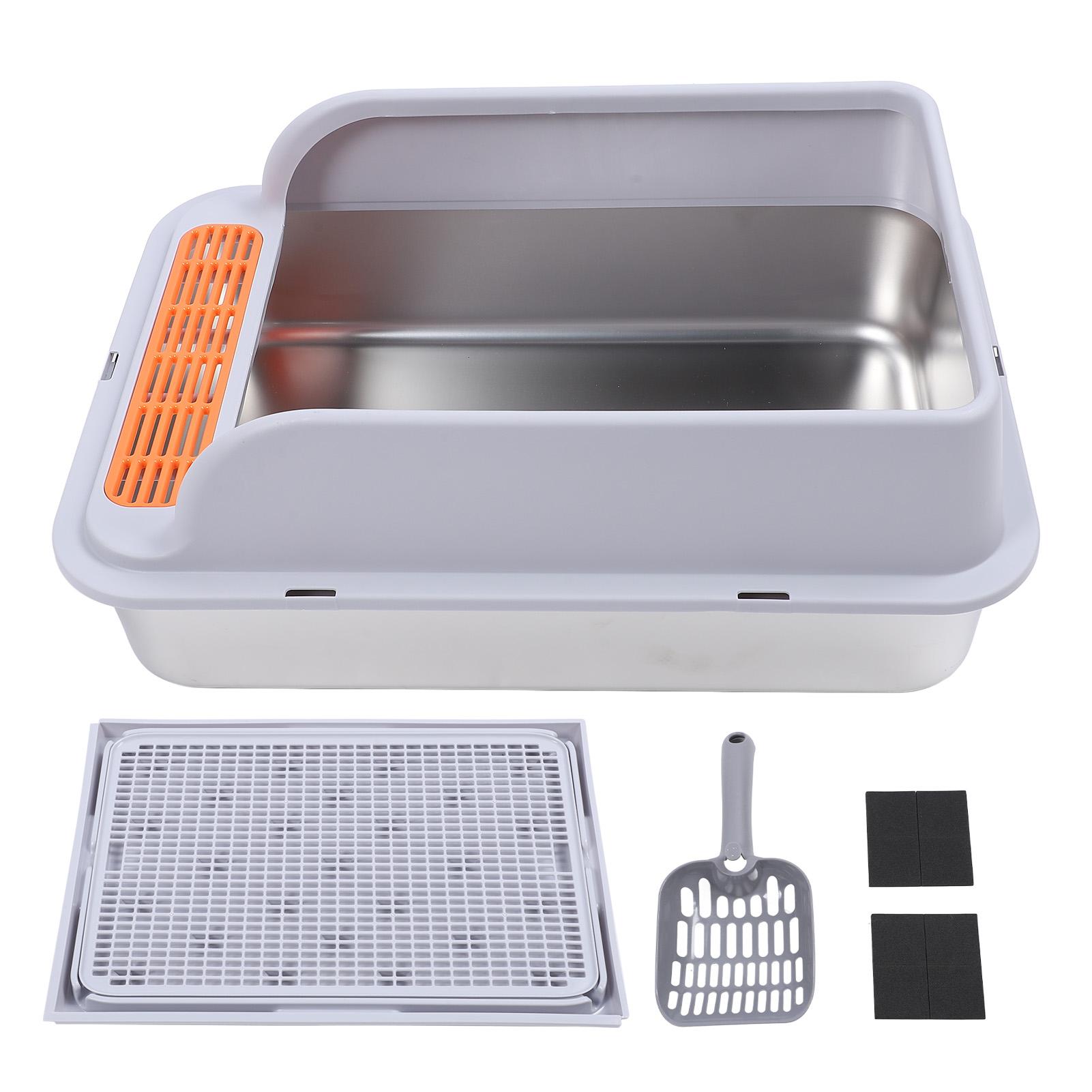 

Очень большой кошачий туалет большой емкости из нержавеющей стали с защитой от брызг и открытым верхом, легко чистить для Mu Light Gray Extra Large