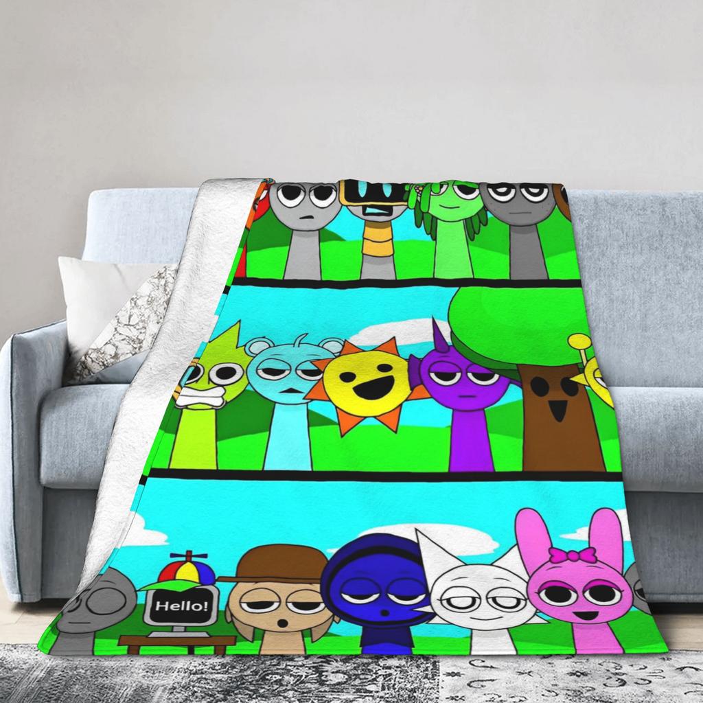 Sprunkis Characters Game Blankets Fuzzy Novelty Breathable Throw Blankets for Chair Covering Sofa Spring/Autumn