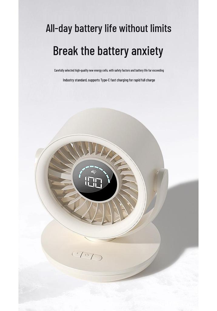 Portable Digital Display Desk Fan: Long Battery Life, Compact, for Student Office Use, New Style Air Circulation.