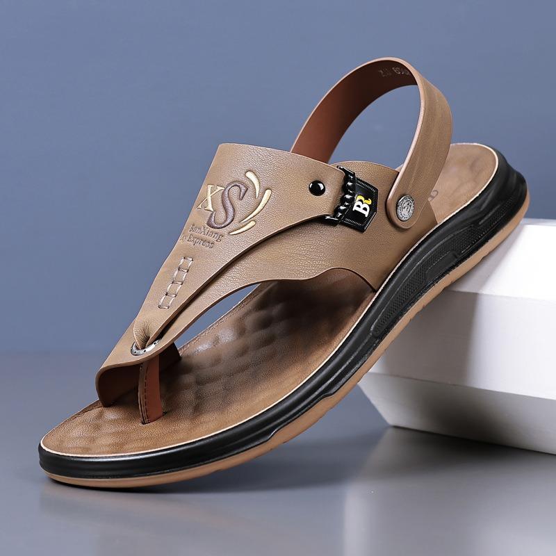 Fashion Men's Flip-flops Fashion Casual Leather Sandals Outdoor Comfort Driving Sandals for Men Anti-Slip Flat Sandals Sandalias Hombre