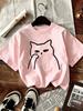 TXCartoon Trendy Kawaii Cat Print T-shirt Women's Summer Round Neck Cute Cat Y2K Graphic Tee Summer Casual Woman Clothing