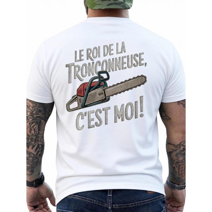 Men'S Funny French Chainsaw Lumberjack T-Shirt | Black Crew Neck Short Sleeve Tee With Back Print & Slogan - Ideal For Woodcutters, Loggers,
