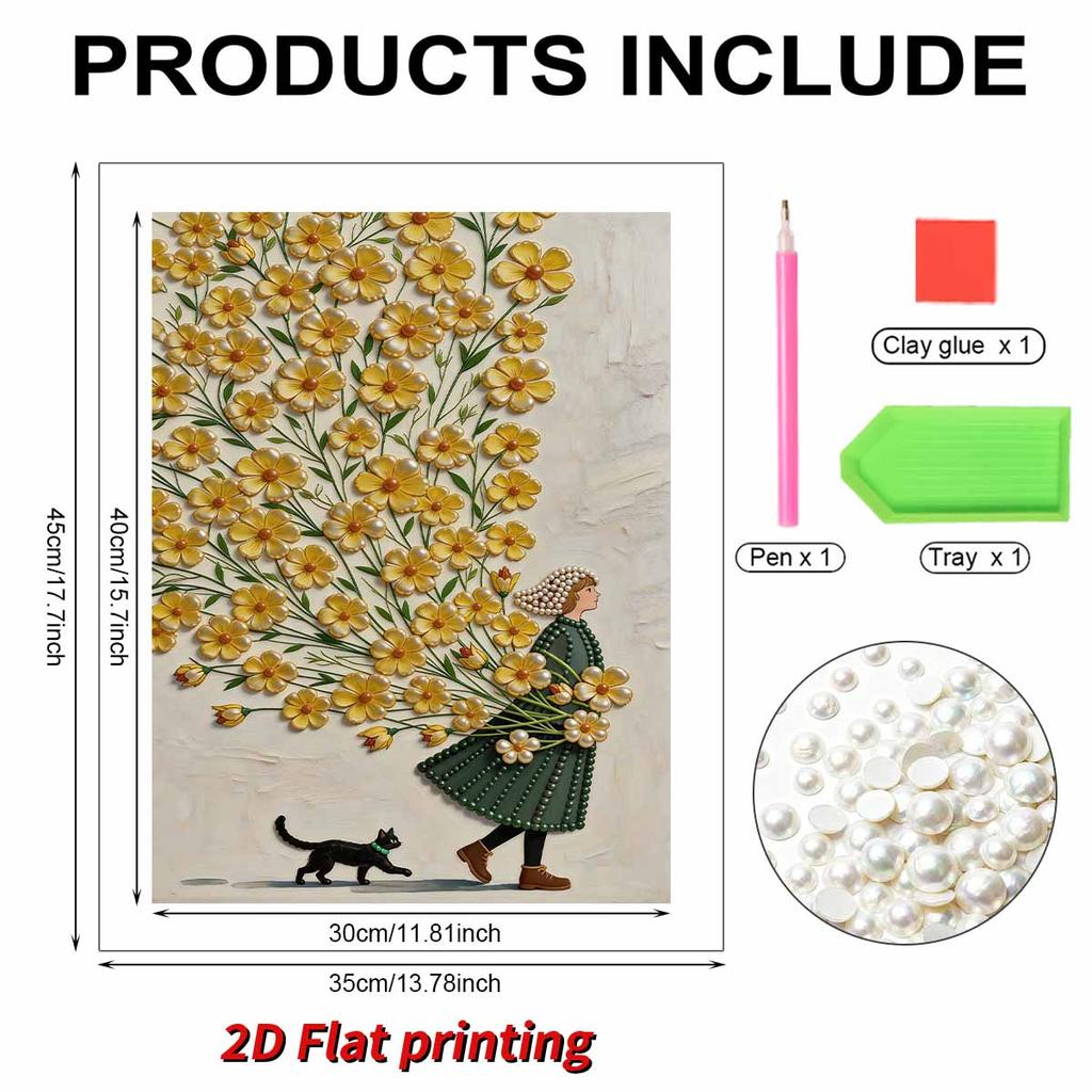 Kit de Pintura DIY 5D Sin Marco Patrón de Niña y Gato con Perlas Adecuado para Decoración de Paredes de Sala de Estar, Dormitorio y Otros Espacios Artísticos