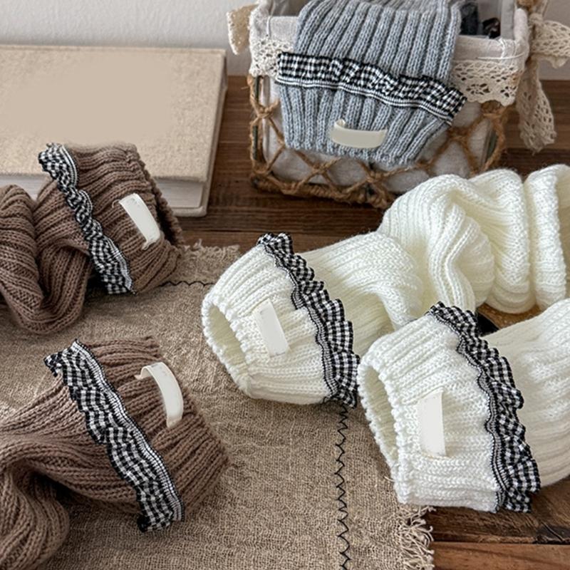 Elastic Sweet Style Leg Sleeves Warm Calf Length Socks For Girls Ruffled Design Fashionable Winter Accessories
