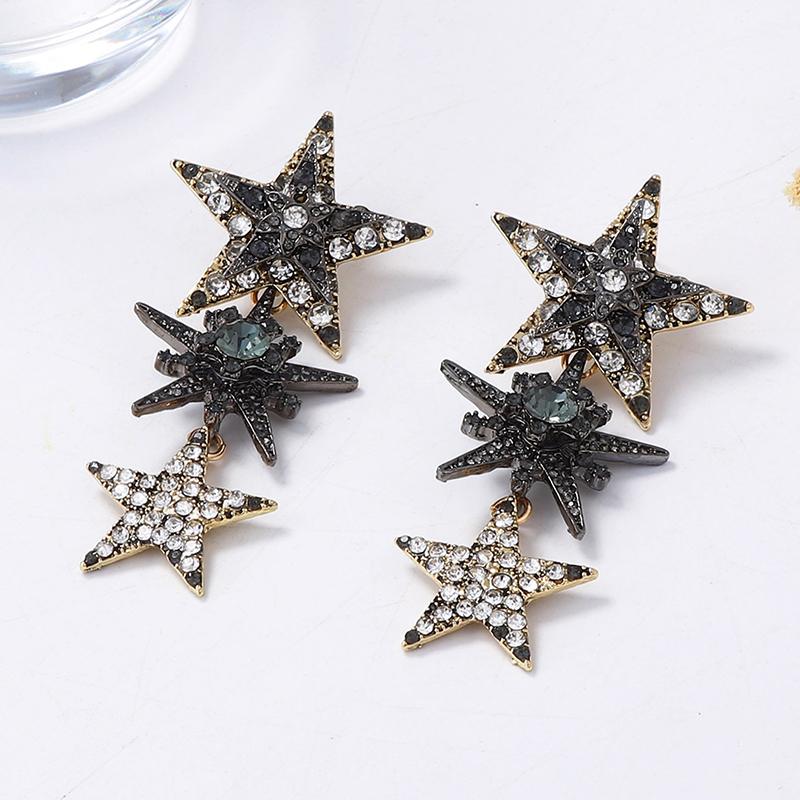 Błyszczące Kryształowe Cyrkonie Gwiazdki Wiszące Kolczyki Dla Kobiet Modna Biżuteria na Imprezę Świąteczną Prezenty